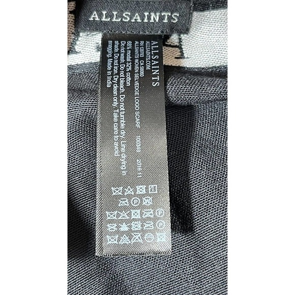 ALLSAINTS WOVEN SELVEDGE EDGE LOGO WOMEN’S SCARF, BLACK ($98) SOLD OUT . - Picture 7 of 10